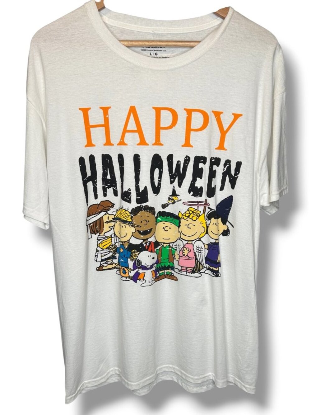 Peanuts Halloween Graphic T-Shirt L White Cotton mens Snoopy Charlie Brown